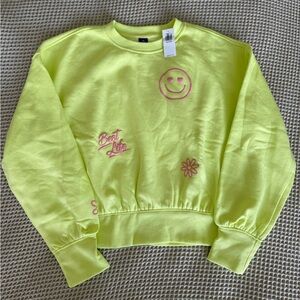 Old Navy Neon Yellow Sweatshirt with Pink Smiley